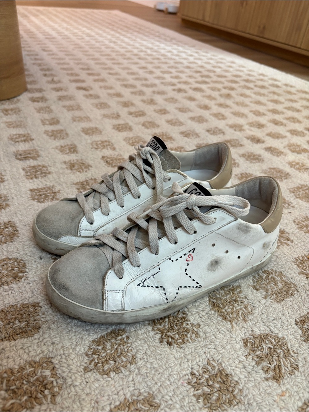 Golden Goose White and Gray Star Low-Top Sneakers